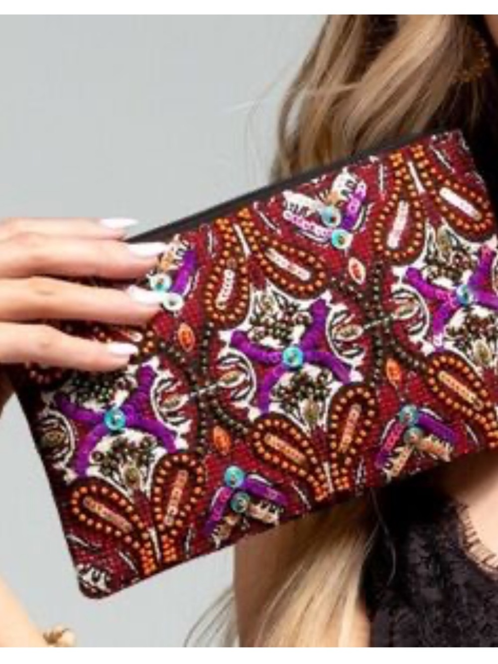 Riggins Handmade Beaded Red Patterned Clutch. Sequins. NWT. Detailed